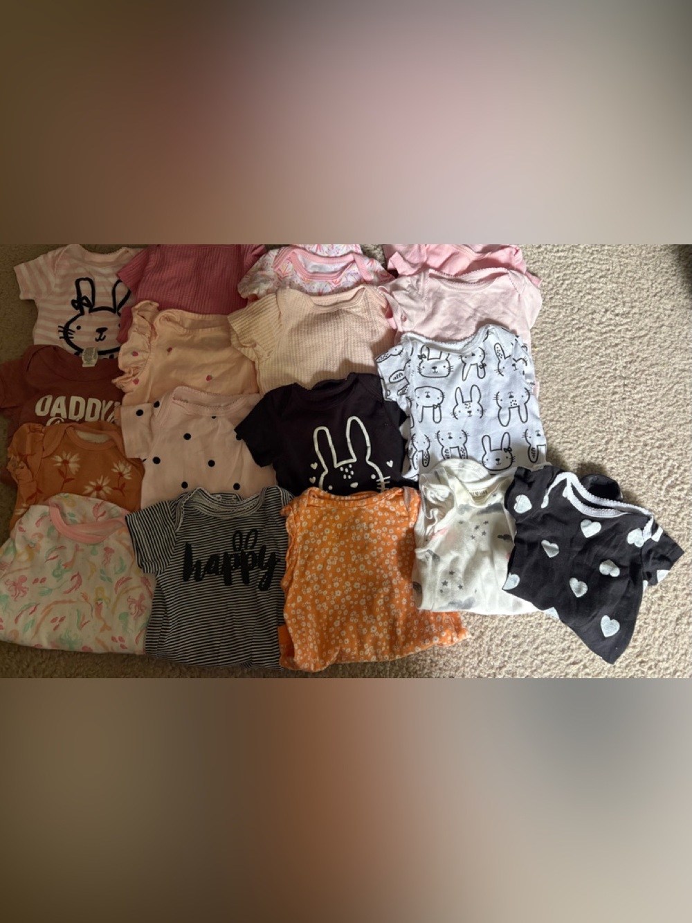 17 One-Piece Short Sleeve Bodysuit - Pink, Peach, Black, White & Orange Mix